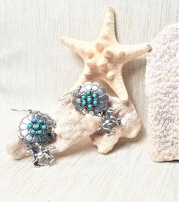 Handcrafted Carmel Collectible Designed Western Detail Turquoise Style Concho With Horses Always FREE Domestic SHIPPING