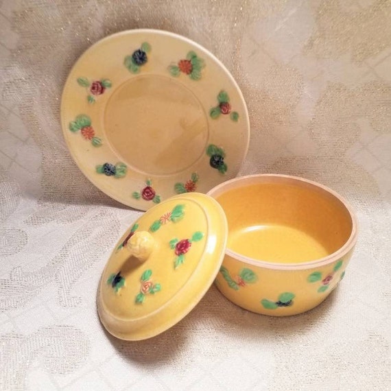 Vintage Trinket Dish With Lid And Saucer Hand Pai… - image 1