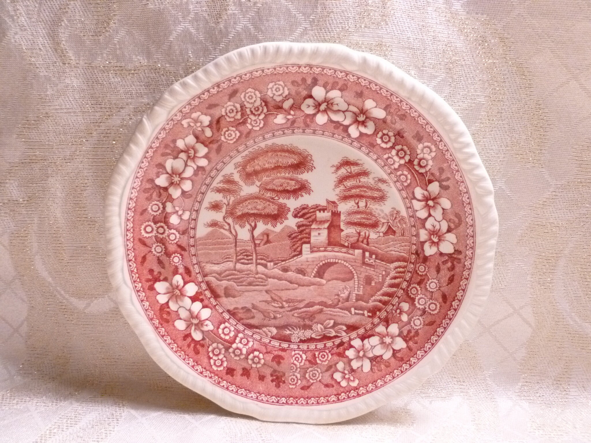 Spodes Tower Dinner Plate 10 1/2 Inches Red And White Fine China Spode