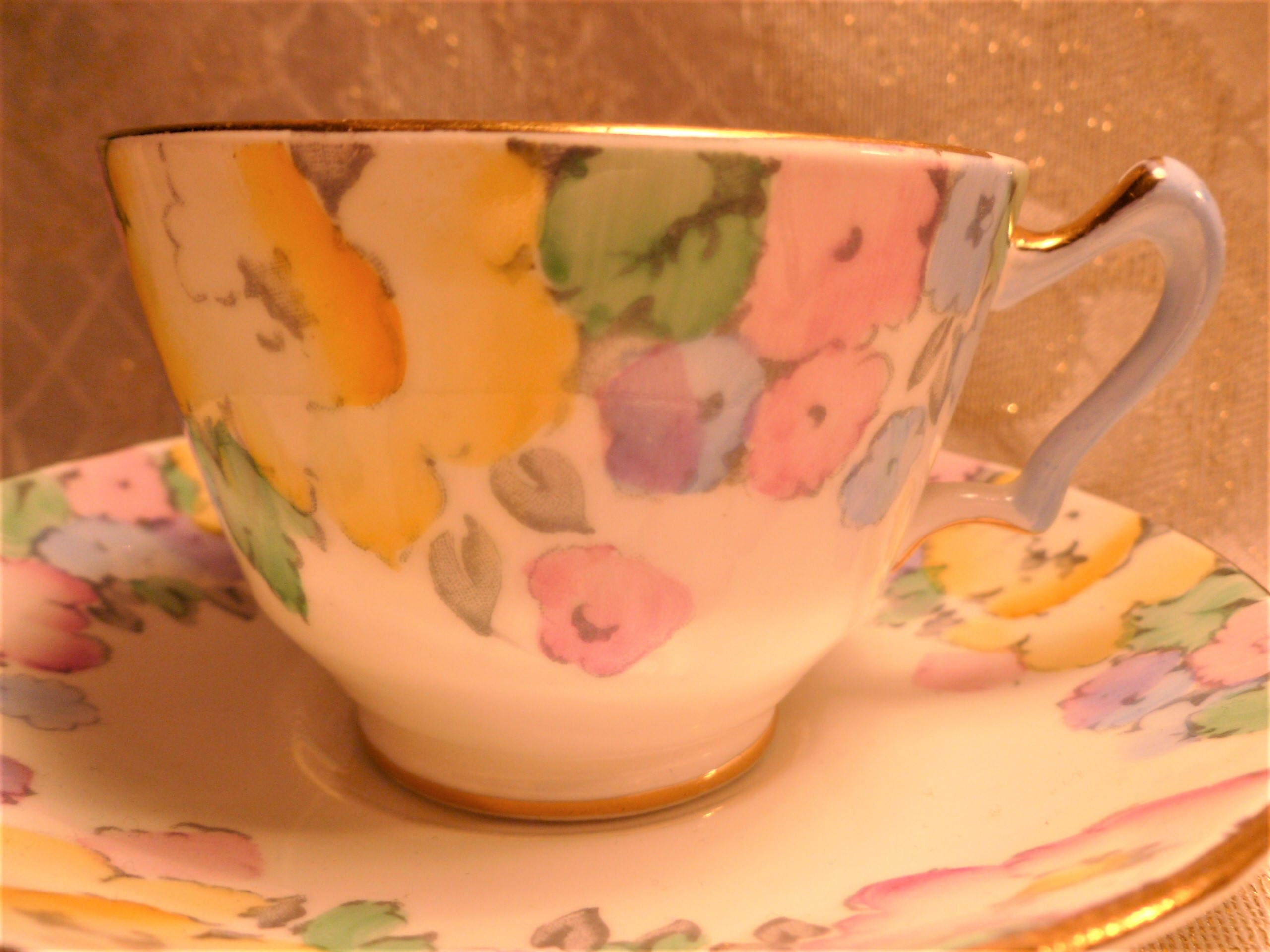 Crown Staffordshire England Fine Bone China Vintage Demitasse Cup Floral With Gold Trim
