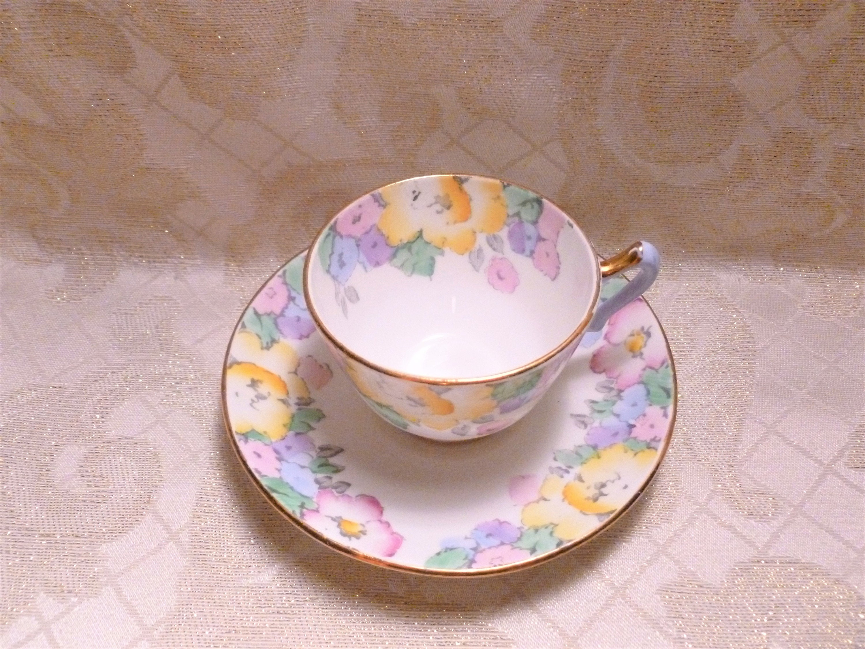 Crown Staffordshire England Fine Bone China Vintage Demitasse Cup Floral With Gold Trim