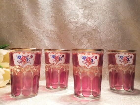 Vintage Moroccan Small Tea Or Juice Glasses Set Of Four Exquisite Design Pretty Beautiful Elaborate Detail Always FREE Domestic SHIPPING