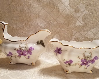 Hammersley Bone China Beautiful Victorian Violets Creamer And Matching Sugar Bowl Set Made In England Always FREE Domestic SHIPPING