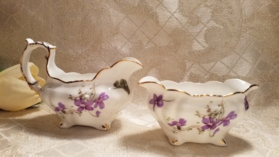 Hammersley Bone China Beautiful Victorian Violets Creamer And Matching Sugar Bowl Set Made In England Always FREE Domestic SHIPPING