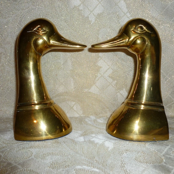 Brass Tall Duck Head Bookends Felt Bottoms Classic Style Great For Home Or Office Decor Exceptional Gift FREE Domestic SHIPPING