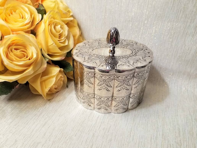 Jewelry Box With Lid Godinger Silverplated Etched Design And Burgundy Velvet Lining Exceptional Vintage Gift Always FREE Domestic SHIPPING