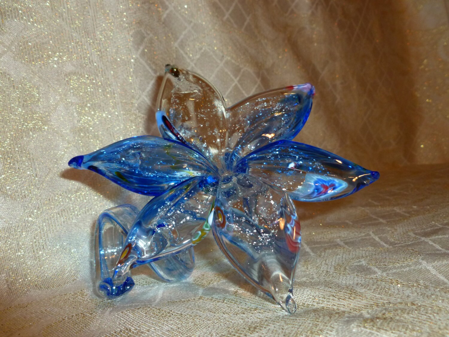 Millefiori Handmade Art Glass Flower Shimmering Multi Colors