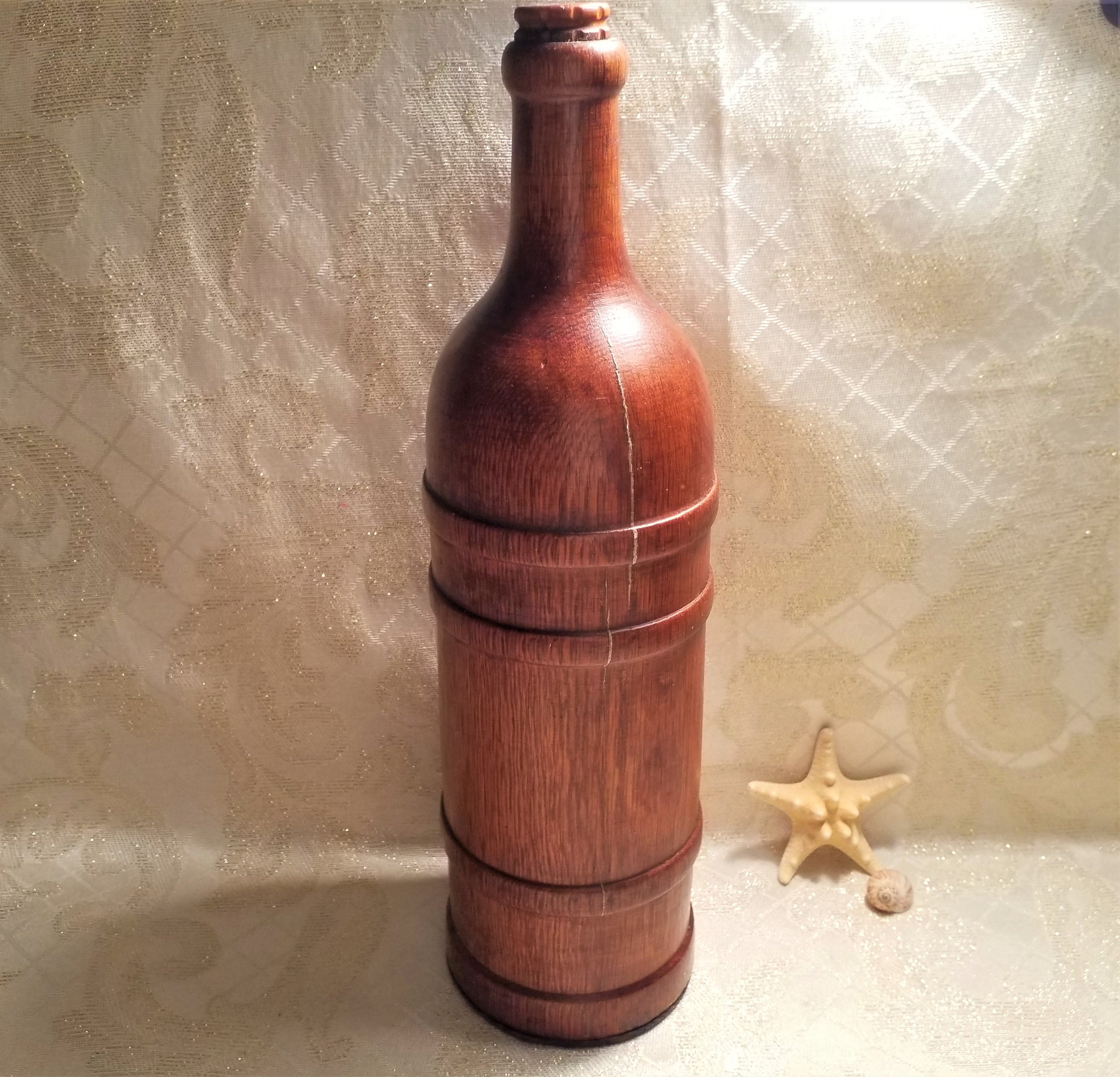 Antique Wooden Bottle And Matching Wooden Cork Stopper Exceptional