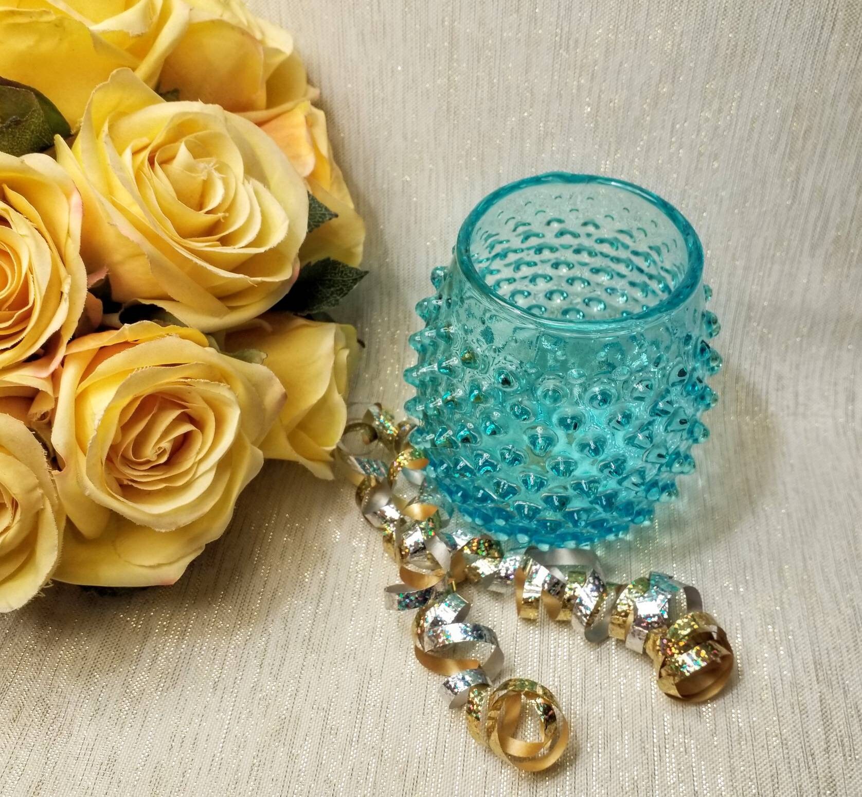 Hobnail Design Handcrafted Vintage Rose Bud Vase Beautiful Teal Blue