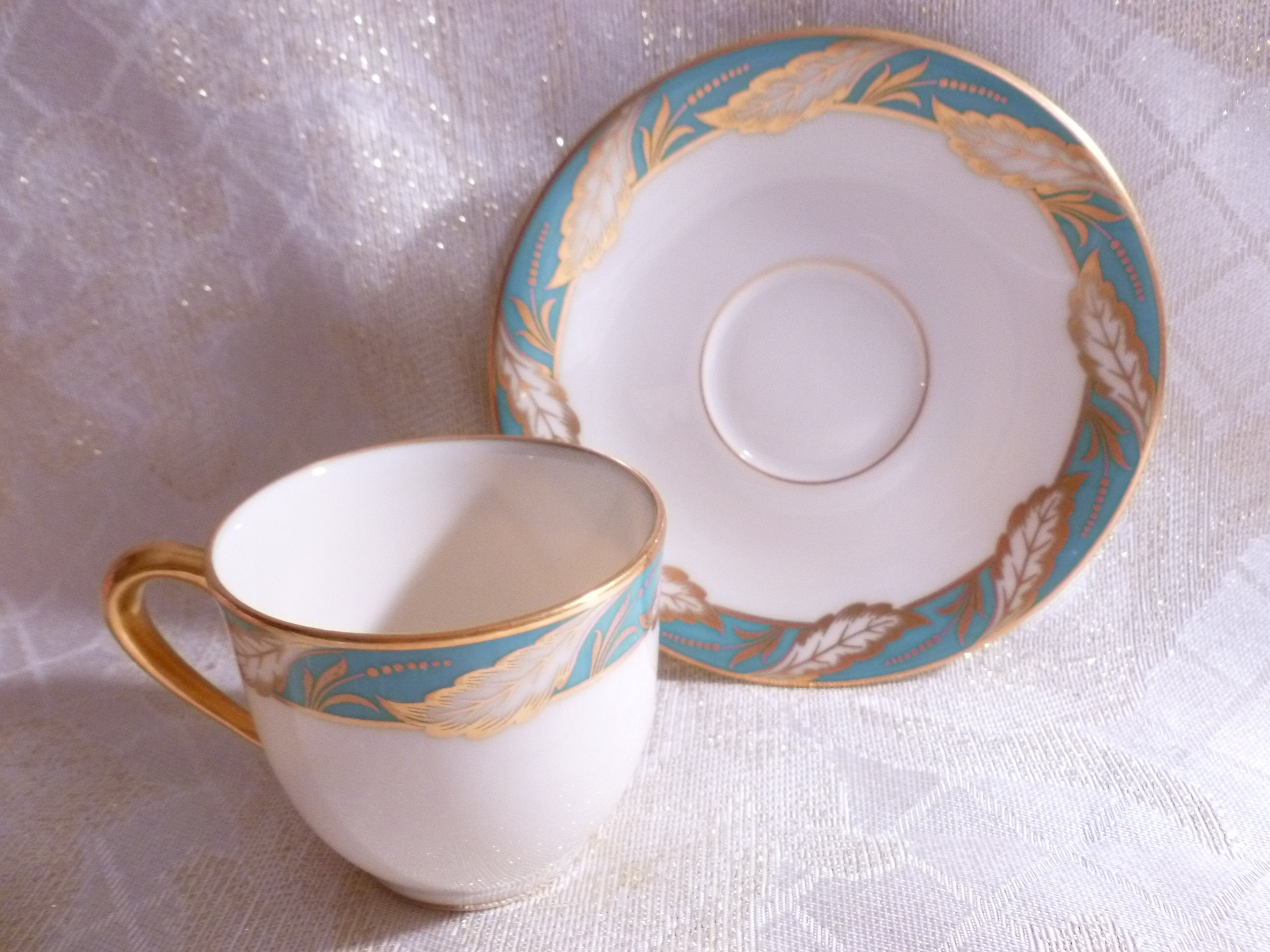 Vintage Lenox Bellevue Sea Green Demitasse Espresso Cup And Saucer