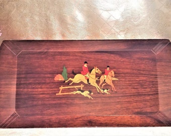 Hasko Wooden Trays Made In Chicago Illinois Set Four English Hunting Scene Exceptional Bridge Or Bunko Trays Always FREE Domestic SHIPPING