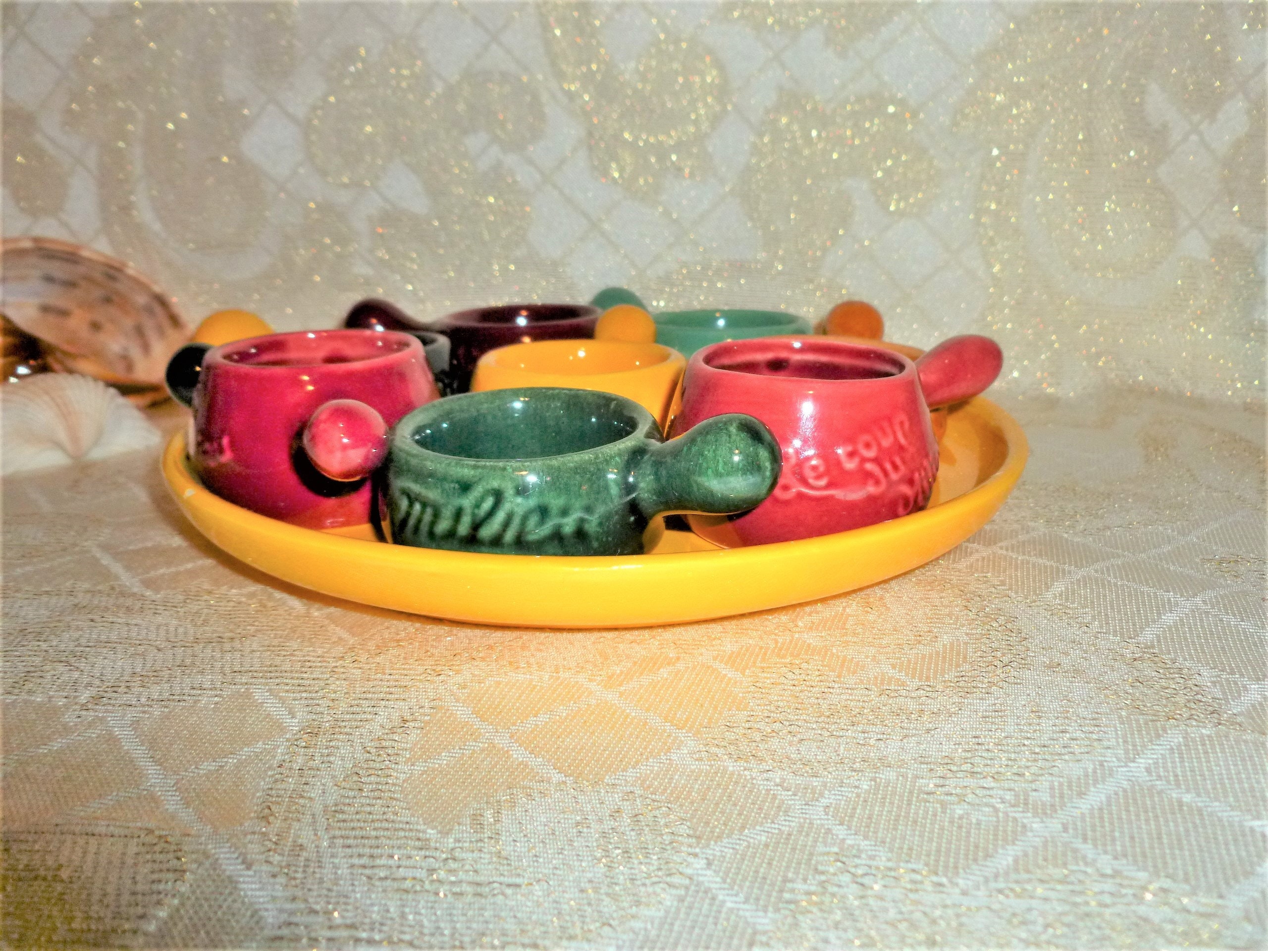 Vintage Escargot Dishes With Serving Tray Colorful Design Small