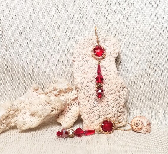 Earrings By Carmel Collectibles Beautiful Handcrafted Red Crystals With Golden Accents Always FREE Domestic SHIPPING