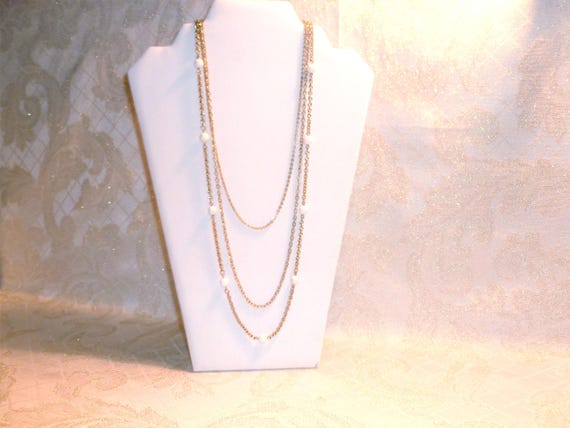 James Napier Elegant Three Strand Necklace Excellent Gift Perfect Wedding Accessory Graduating Lengths White Beads FREE Domestic SHIPPING