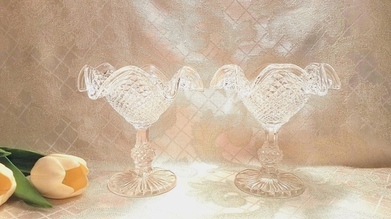 Ivima 1950s Diamond Point Ruffled Rim Compote Rare Ivima Glass Co. Gorgeous Display Established 1895 Always FREE Domestic SHIPPING