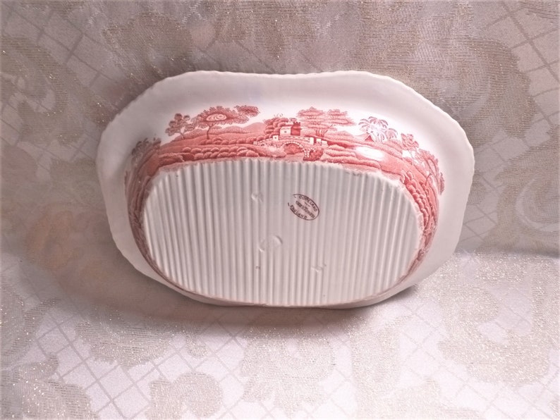 Spodes Tower Country Design Vintage Transferware Red Hallmark Dishware Red And White Rectangle Serving Bowl Always FREE Domestic SHIPPING image 7