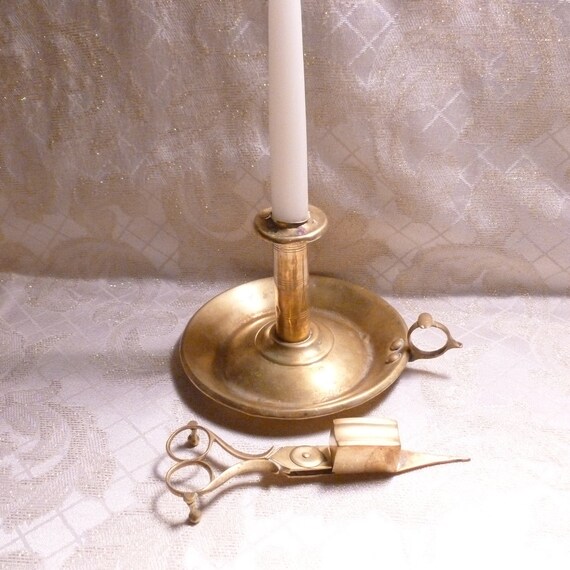 Antique Brass Candlestick Holder & Snuffer Scissors Set Farmhouse Decor Always FREE Domestic SHIPPING