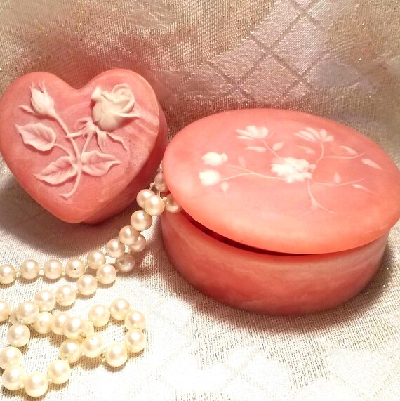 Vintage Incolay Style Jewelry Or Trinket Boxes By Design Gifts Circle And Heart Shape Vintage Collectibles Always FREE Domestic SHIPPING