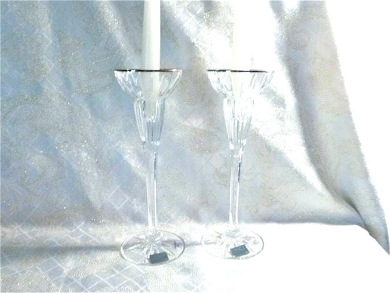 Vintage Mikasa Tall Cut Crystal Candlestick Holders Gold Trim Made In Germany Original Stickers Pretty Special Occasion And Wedding Decor