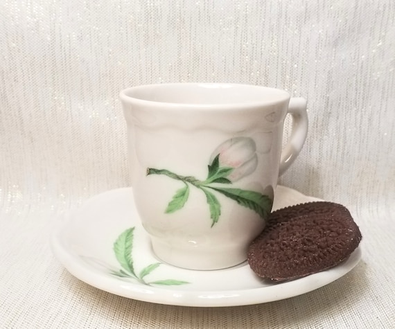 Syracuse China Demitasse Cup and Saucer, Restaurant Ware, Flower Bud Design