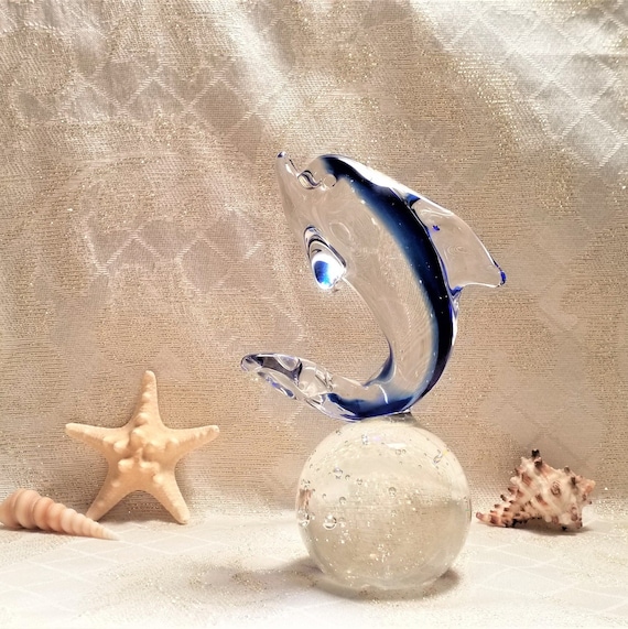 Murano Glass Dolphin On Controled Bubble Design Ball Exceptional Paperweight Or Display For Beach House Decor Always FREE Domestic SHIPPING