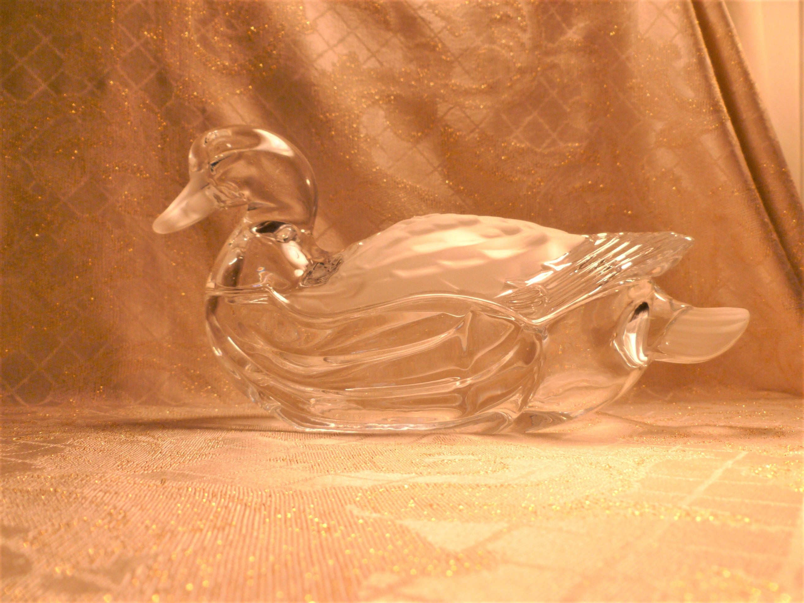 Vintage Large Shannon Crystal Duck Dish With Lid Original Sticker