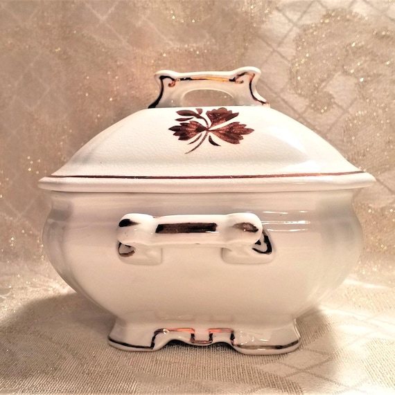 Alfred Meakin Tea Leaf Butter Dish, Antique English Collectible (No Drainer) And Always FREE Domestic SHIPPING