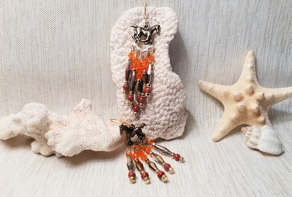 Earrings Beautiful Handcrafted With Crystals Fall Colors Brown Horse Charms Buy Any 2 Pair Get Third Pair Free Always FREE Domestic SHIPPING