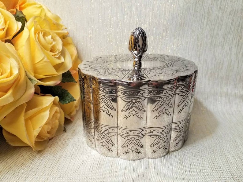 Jewelry Box With Lid Godinger Silverplated Etched Design And Burgundy Velvet Lining Exceptional Vintage Gift Always FREE Domestic SHIPPING