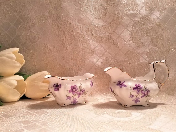 Hammersley Bone China Beautiful Victorian Violets Creamer And Matching Sugar Bowl Set Made In England Always FREE Domestic SHIPPING
