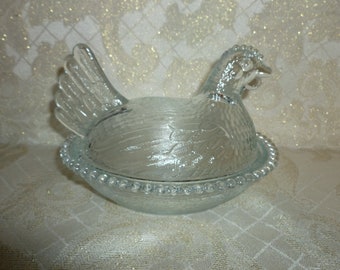 Vintage Hen On Nest Candy Dish Indiana Glass Candlewick Style Design Detailed In Clear Glass Decor Excellent Gift FREE Domestic SHIPPING