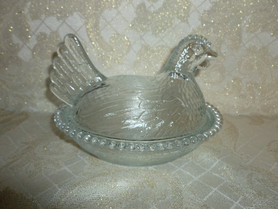 Vintage Hen On Nest Candy Dish Indiana Glass Candlewick Style Design Detailed In Clear Glass Decor Excellent Gift FREE Domestic SHIPPING