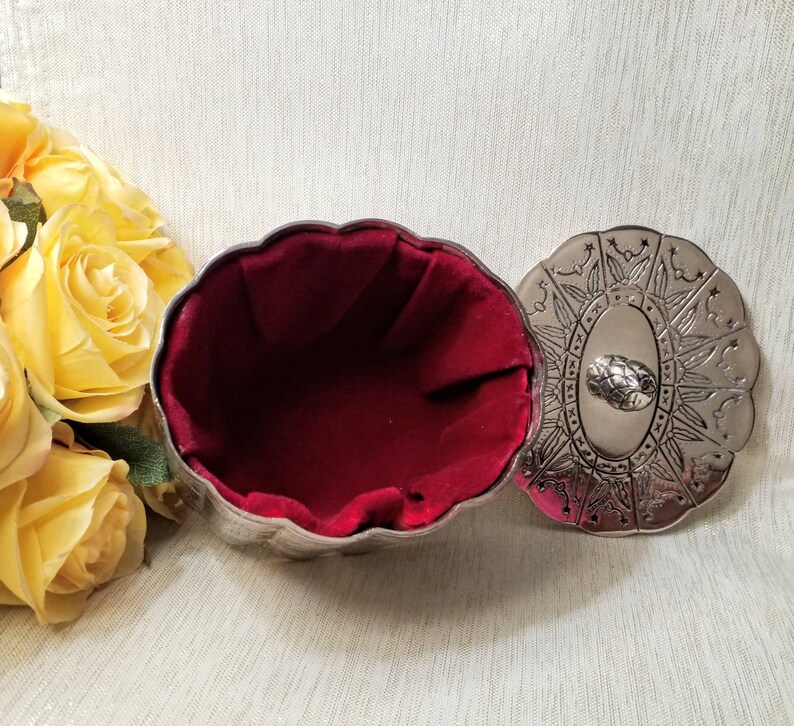 Jewelry Box With Lid Godinger Silverplated Etched Design And Burgundy Velvet Lining Exceptional Vintage Gift Always FREE Domestic SHIPPING