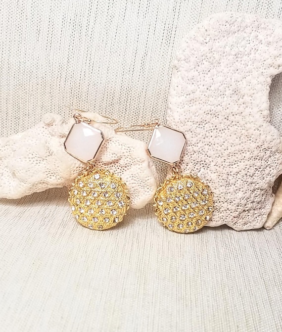 Handcrafted Earrings By Carmel Collectibles Wedding Jewelry Beautiful Golden Rhinestone Charms Always FREE Domestic SHIPPING