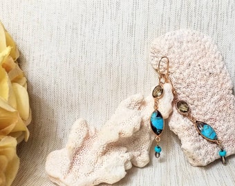 Handcrafted Earrings Beautiful Chic Design Detailed Original Turquoise Style With Gold Plated Setting And Ear Wires FREE Domestic SHIPPING