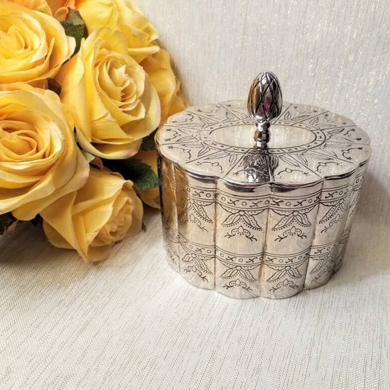 Jewelry Box With Lid Godinger Silverplated Etched Design And Burgundy Velvet Lining Exceptional Vintage Gift Always FREE Domestic SHIPPING