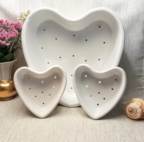 Porcelain Heart Cheese Moulds Calif USA 174 Set Of 3 Excellect Vintage Kitchen Decor Always FREE Domestic SHIPPING