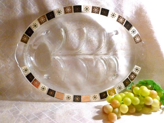 Anchor Hocking Mid Century Large Serving Dish Retro Atomic Snowflake Design In Colorful Squares Exceptional Display Sturdy Glass Collectible