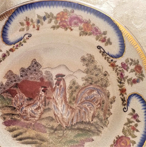 Farmhouse Chicken Plate For Display Only Holes In Back For Hanging Exceptional Detail Vintage Glazing Design Always FREE Domestic Shipping