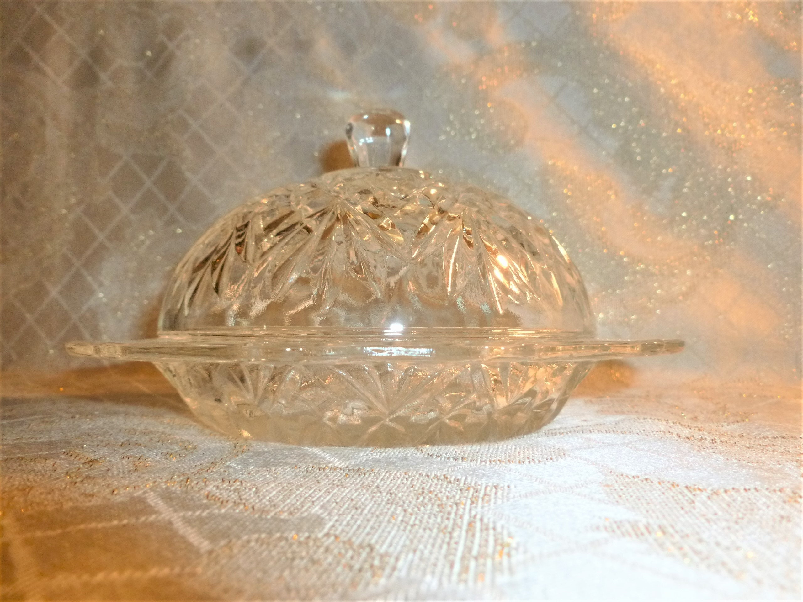 Beautiful Glass Butter Dish With Lid Crystal Design Exceptional