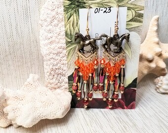 Earrings Beautiful Handcrafted With Crystals Fall Colors Brown Horse Charms Buy Any 2 Pair Get Third Pair Free Always FREE Domestic SHIPPING