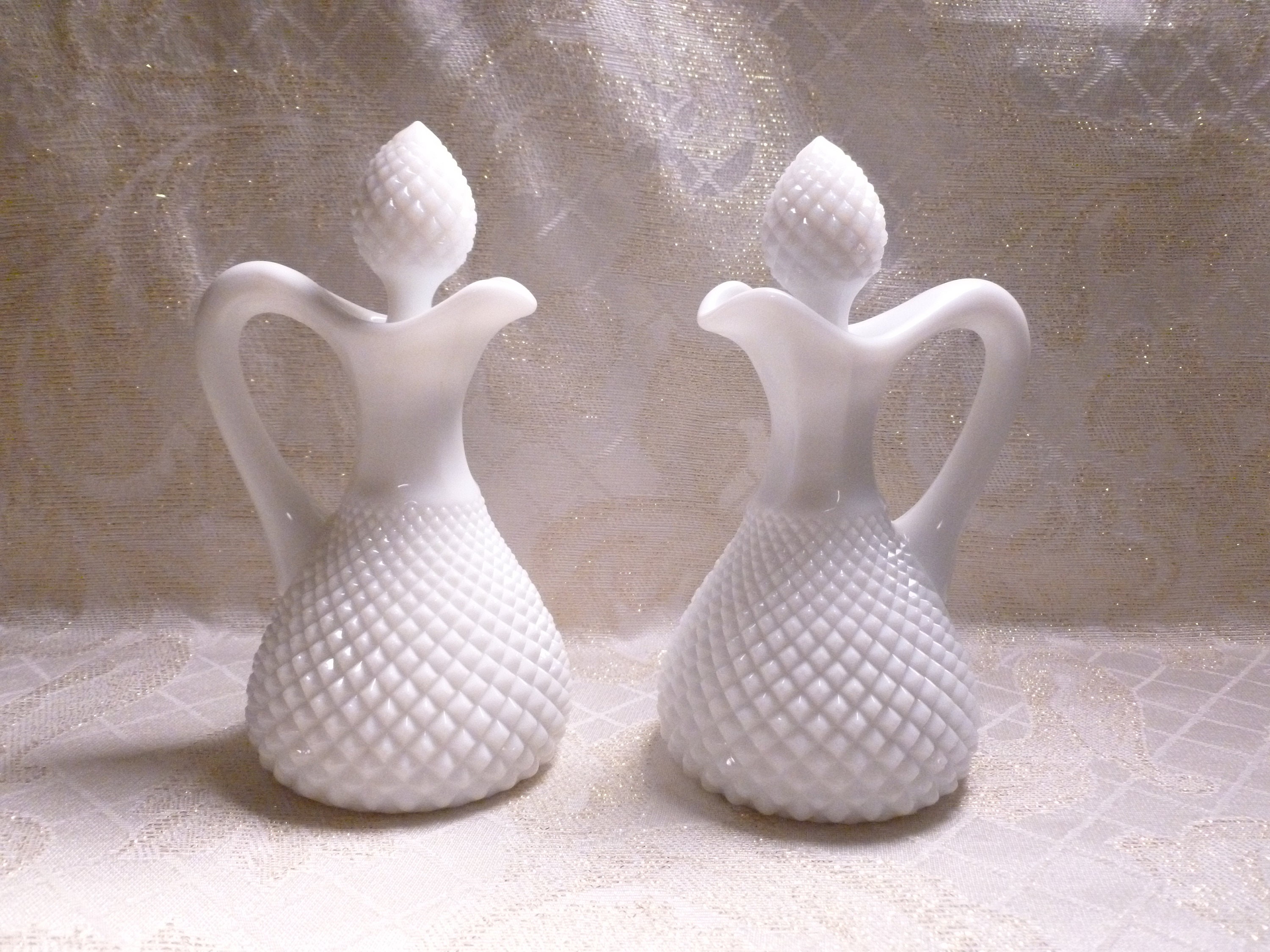 Westmoreland Diamond Point English Hobnail Cruets With Stoppers Wedding