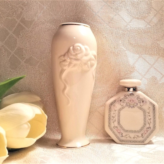 Lenox Vintage Charleston Perfume Bottle And Lenox Vintage Rosebud Vase Exceptional Vanity Items For Display Always FREE Domestic SHIPPING