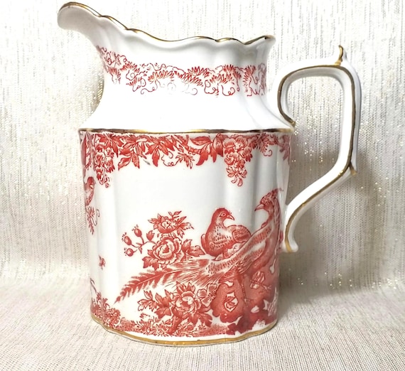 Milk Pitcher Vintage Small Size Elegant Design In A Brown Rust Color On Bright White Gold Trim Always FREE Domestic SHIPPING
