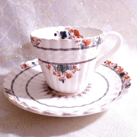 Copeland Spode England Vintage Mandalay Small Demitasse/Espresso Cup And Saucer Floral Basket Weave French Country  FREE Domestic SHIPPING