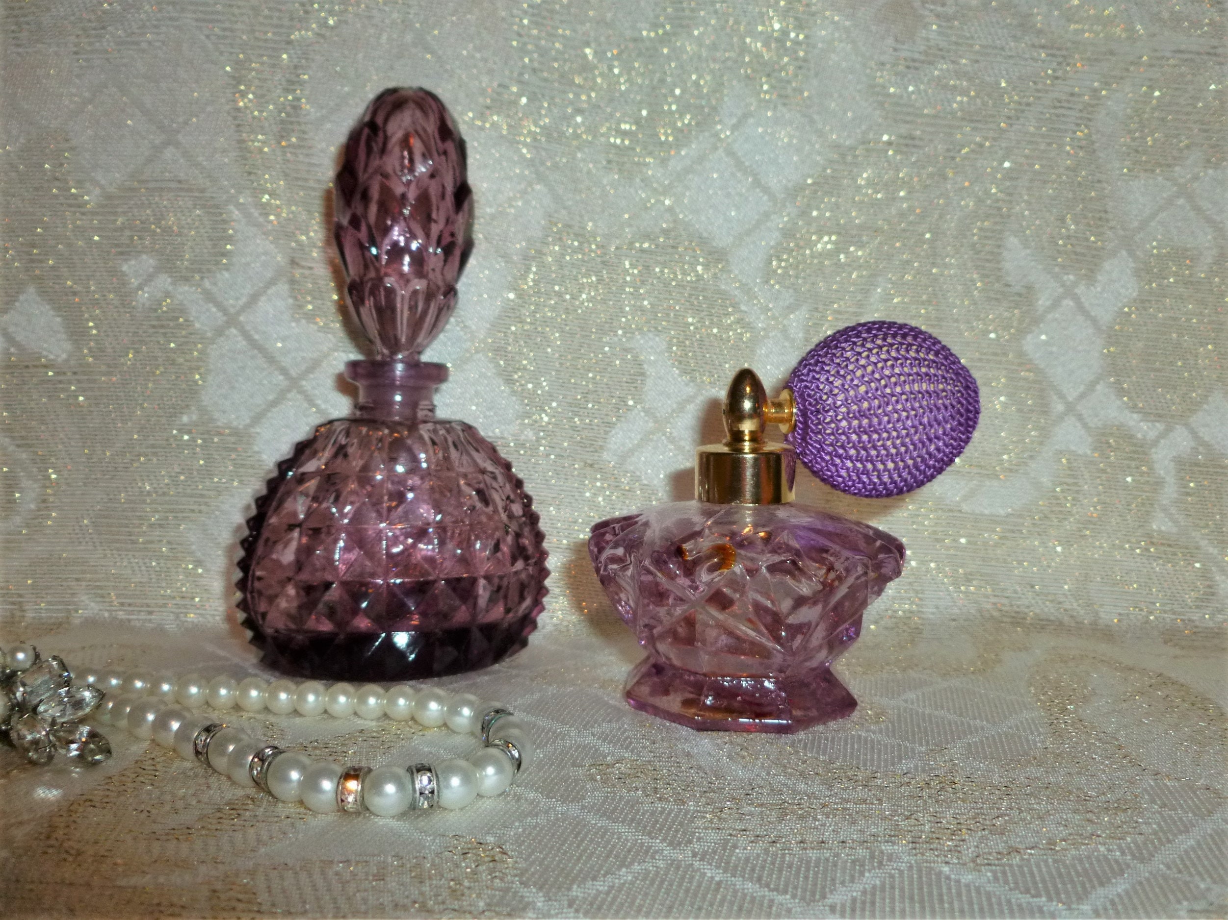 Vintage Perfume Bottles Two Lovely Perfume Bottles Vintage Collectibles Elegant Beautiful Purple