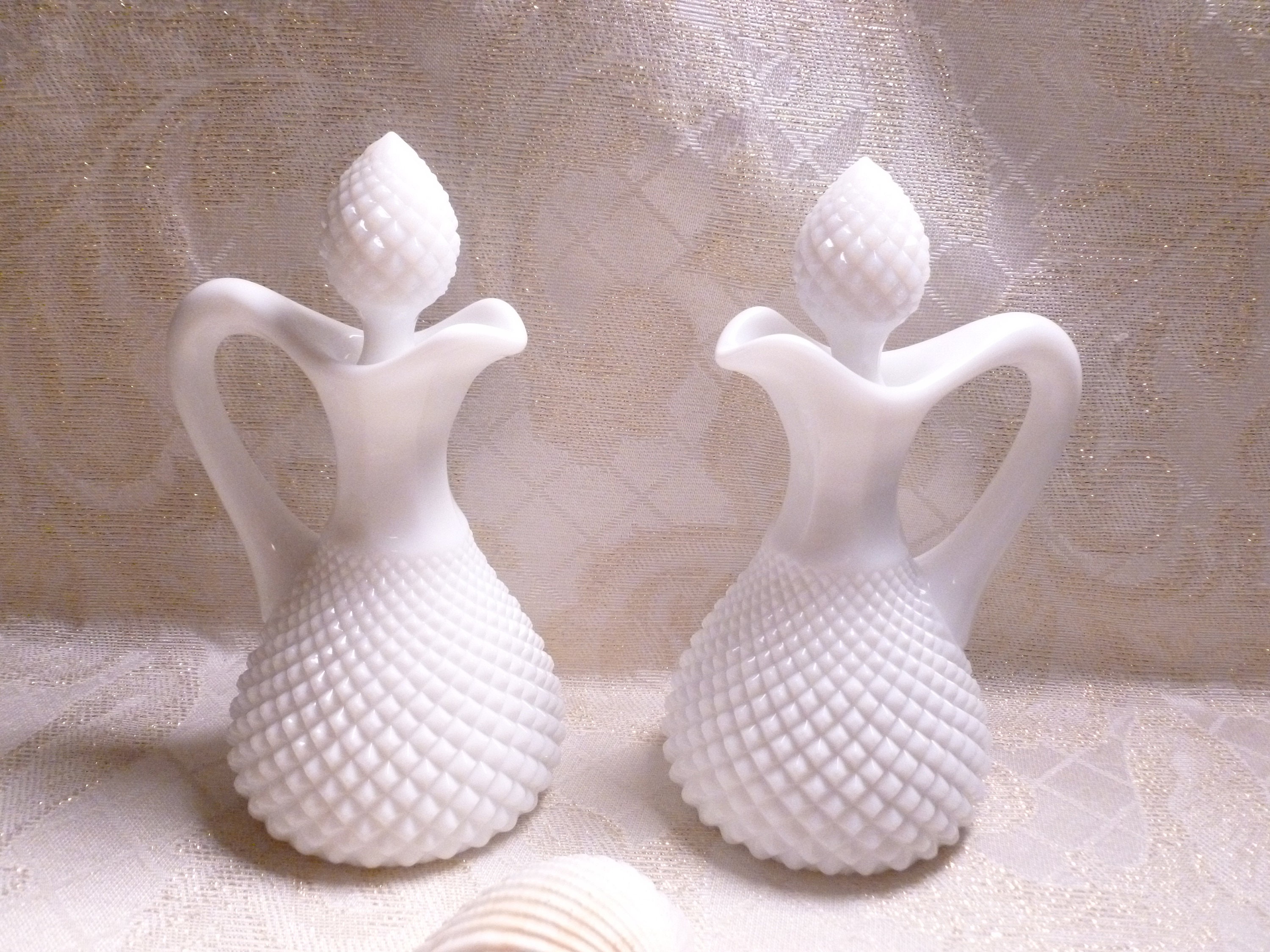 Westmoreland Diamond Point English Hobnail Cruets With Stoppers Wedding