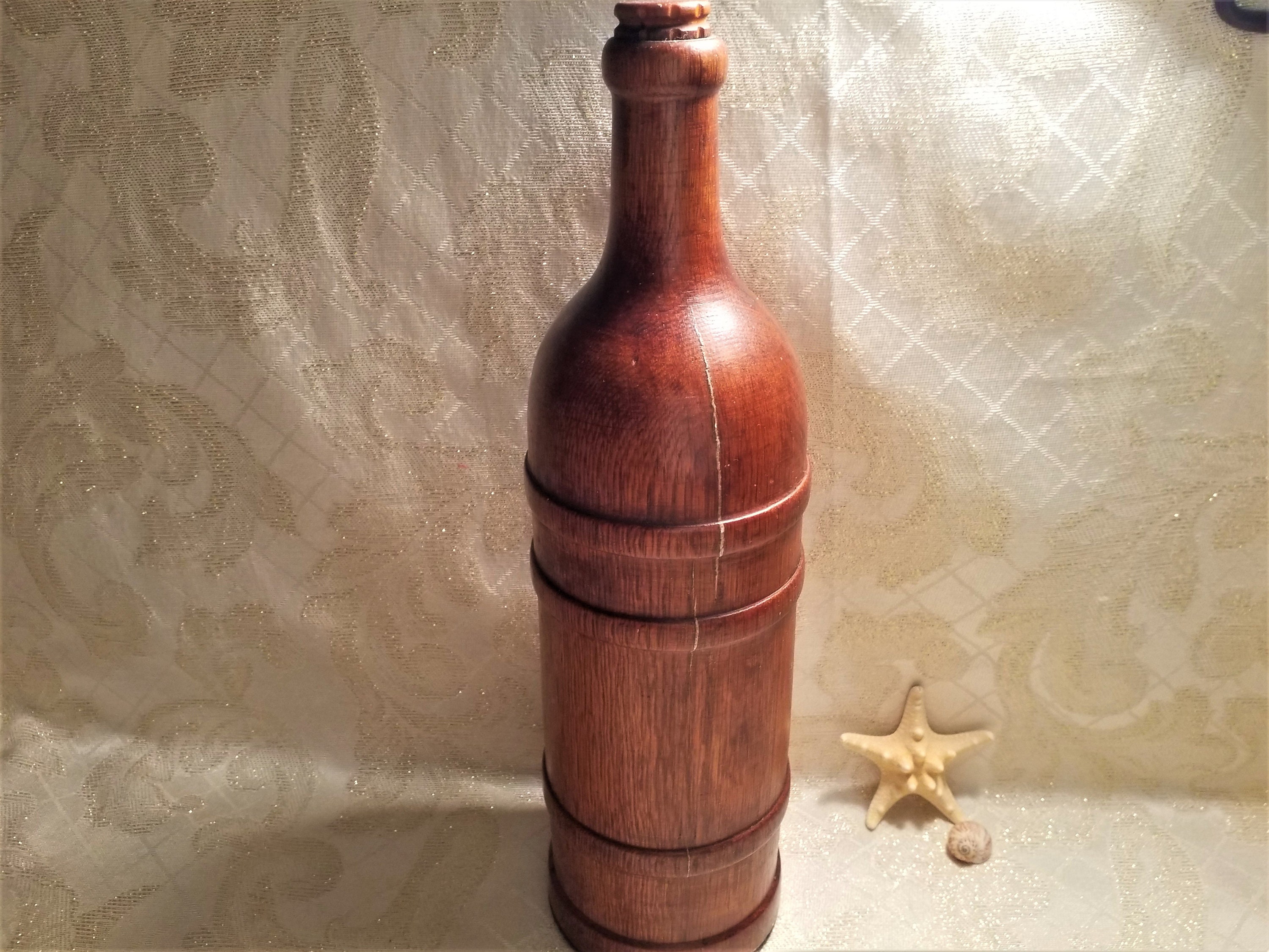 Antique Wooden Bottle And Matching Wooden Cork Stopper Exceptional