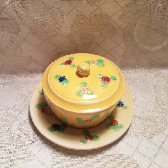 Vintage Trinket Dish With Lid And Saucer Hand Pai… - image 8