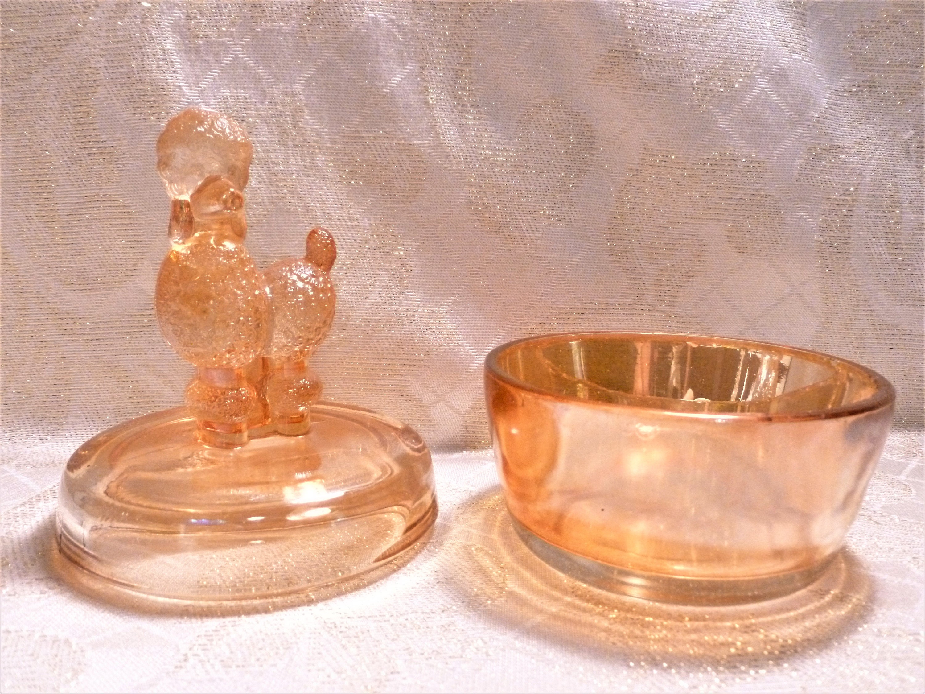 Vintage Amber Carnival Glass 1950s Poodle Trinket Or Jewelry Jar With